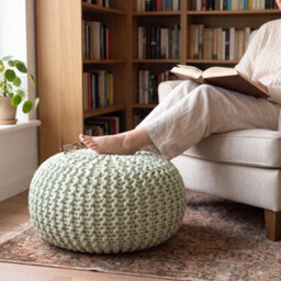 Bravich Sage Green Chunky Knitted Pouffe Footstool - 50Cm Round - thumbnail 4