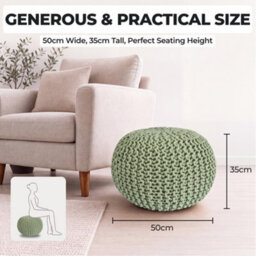 Bravich Sage Green Chunky Knitted Pouffe Footstool - 50Cm Round - thumbnail 7