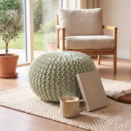 Bravich Sage Green Chunky Knitted Pouffe Footstool - 50Cm Round - thumbnail 3