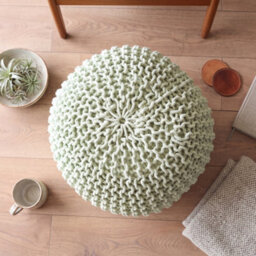 Bravich Sage Green Chunky Knitted Pouffe Footstool - 50Cm Round - thumbnail 2