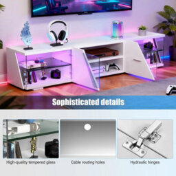 Mdf Tv Cabinet With 2 Doors, Rgb Led Lighting Entertainment Unit - thumbnail 4