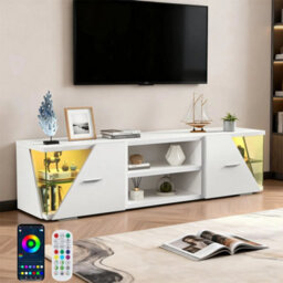 Mdf Tv Cabinet With 2 Doors, Rgb Led Lighting Entertainment Unit - thumbnail 6