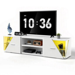 Mdf Tv Cabinet With 2 Doors, Rgb Led Lighting Entertainment Unit - thumbnail 1