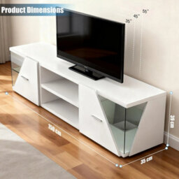 Mdf Tv Cabinet With 2 Doors, Rgb Led Lighting Entertainment Unit - thumbnail 2