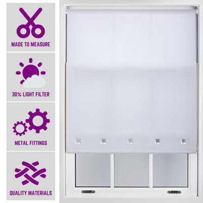 White Roller Blind With Chrome Square Eyelets And Meta Fittings Cut To Size By Furnished - (W)60Cm X (L)210Cm