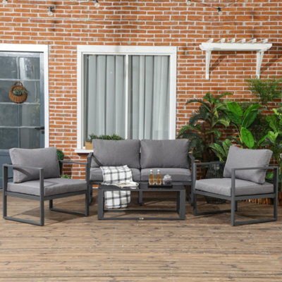 Outsunny 4 Pieces Garden Sectional Sofa Table Furniture Set Aluminium W/ Cushion - image 1
