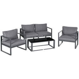 Outsunny 4 Pieces Garden Sectional Sofa Table Furniture Set Aluminium W/ Cushion - thumbnail 2