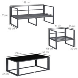 Outsunny 4 Pieces Garden Sectional Sofa Table Furniture Set Aluminium W/ Cushion - thumbnail 3