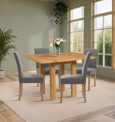 Hallowood Furniture Waverly Small Folding Table With 4 Upholstered Chairs In Grey Fabric - image 1