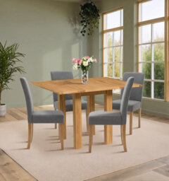 Hallowood Furniture Waverly Small Folding Table With 4 Upholstered Chairs In Grey Fabric