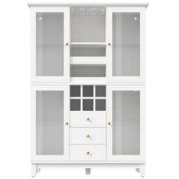 Abrihome White 180.5Cm Tall Wine Cabinet With App-Controlled Led Lights, Glass Doors, 3 Drawers & Wine Rack - thumbnail 6