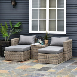Outsunny 5 Pcs Rattan Garden Furniture Set Single Sofa Stool Coffee Table - thumbnail 1