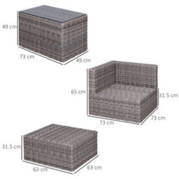 Outsunny 5 Pcs Rattan Garden Furniture Set Single Sofa Stool Coffee Table - thumbnail 3