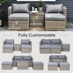 Outsunny 5 Pcs Rattan Garden Furniture Set Single Sofa Stool Coffee Table - thumbnail 8