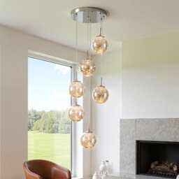 Living And Home Modern 6 Light Chandelier With Starry Sky Effect, Glass Lampshade, 3 Colors Adjustable - thumbnail 1