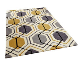 Grey/yellow Rug, Stain-Resistant Easy To Clean Geometric Rug, Modern Rug For Living Room, & Dining Room-120Cm X 170Cm - thumbnail 2