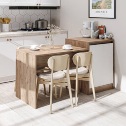 Roomart Milano Kitchen Island And Dining Table, White And Oak Effect - thumbnail 1