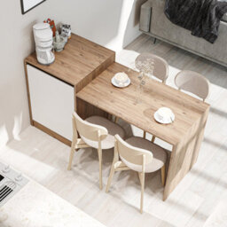 Roomart Milano Kitchen Island And Dining Table, White And Oak Effect - thumbnail 4