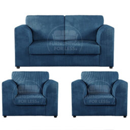 Furnishings For Less UK Luxor Jumbo Cord 2 + 1 + 1 Fabric 3 Piece Sofa Suite - Fullback Marine Blue - thumbnail 1