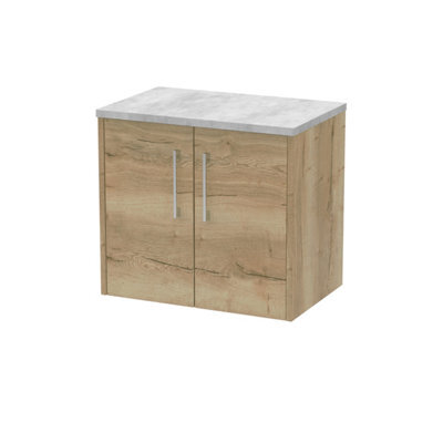 Hudson Reed Juno Wall Hung Double Soft Close Door Vanity Unit With Laminate Worktop In Autumn Oak Finish, 600mm - image 1