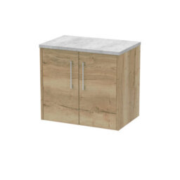 Hudson Reed Juno Wall Hung Double Soft Close Door Vanity Unit With Laminate Worktop In Autumn Oak Finish, 600mm