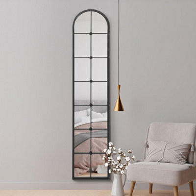 "Mirroroutlet Slim Window Arcus - Black Framed Arched Leaner Wall Mirror 75"" X 16"" (190Cm X 40Cm)" - image 1