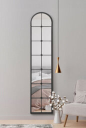"Mirroroutlet Slim Window Arcus - Black Framed Arched Leaner Wall Mirror 75"" X 16"" (190Cm X 40Cm)" - thumbnail 2