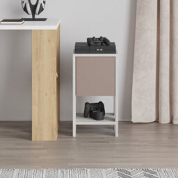 Decortie Ema Modern Bedside Table With Storage Drop-Door Cabinet Ancient White Mocha Grey 30Cm Width - thumbnail 9