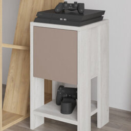Decortie Ema Modern Bedside Table With Storage Drop-Door Cabinet Ancient White Mocha Grey 30Cm Width - thumbnail 8