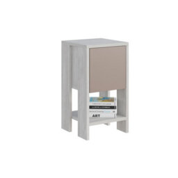 Decortie Ema Modern Bedside Table With Storage Drop-Door Cabinet Ancient White Mocha Grey 30Cm Width - thumbnail 2