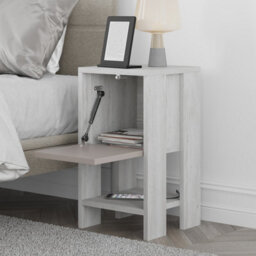 Decortie Ema Modern Bedside Table With Storage Drop-Door Cabinet Ancient White Mocha Grey 30Cm Width - thumbnail 5