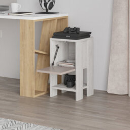 Decortie Ema Modern Bedside Table With Storage Drop-Door Cabinet Ancient White Mocha Grey 30Cm Width - thumbnail 7