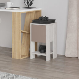 Decortie Ema Modern Bedside Table With Storage Drop-Door Cabinet Ancient White Mocha Grey 30Cm Width - thumbnail 4