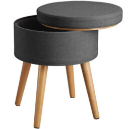 Tectake Stool Yara - Round, Padded, With Storage Space, Linen Look - Dark Grey, 1 - thumbnail 1