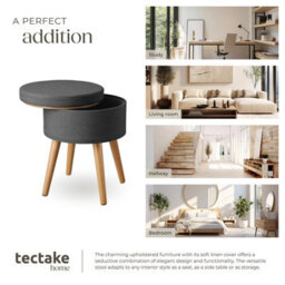 Tectake Stool Yara - Round, Padded, With Storage Space, Linen Look - Dark Grey, 1 - thumbnail 7