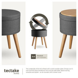 Tectake Stool Yara - Round, Padded, With Storage Space, Linen Look - Dark Grey, 1 - thumbnail 4