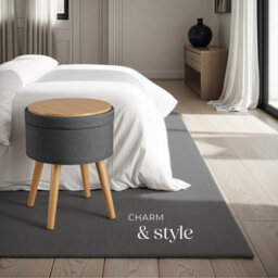 Tectake Stool Yara - Round, Padded, With Storage Space, Linen Look - Dark Grey, 1 - thumbnail 8