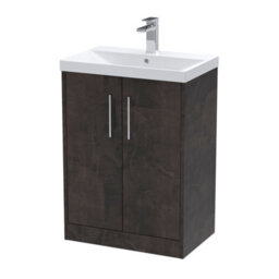Hudson Reed Juno Floor Standing 2 Soft Close Door Vanity Unit With Thin-Edge Ceramic Basin In Metallic Slate Finish, 600mm - thumbnail 1