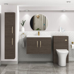 Royal Bathrooms Turin Grey Elm 800mm Wall Hung Vanity Unit 2 Door With Mid-Edge Basin Sink & Brushed Brass Handles - thumbnail 4