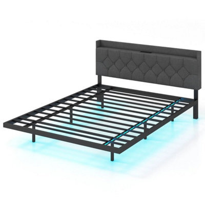 King Size Floating Bed Frame Modern Platform Bed With Led Lights - image 1