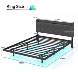 King Size Floating Bed Frame Modern Platform Bed With Led Lights - thumbnail 2