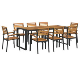 Berkfield 9 Piece Garden Dining Set Solid Wood Acacia And Metal - thumbnail 2