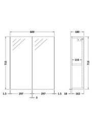 Hudson Reed Fusion Wall Hung 2 Door Mirror Cabinet, Soft Close, Mfc Bleached Oak Woodgrain, 600X182X715mm - thumbnail 3