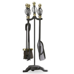 Fire33 5 Piece Companion Set With Brass And Black Handles Fireplace Tools Stand Poker Brush Shovel Tongs Elegant Design