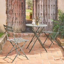Sweeek - Round Folding Metal Bistro Garden Table With 2 Chairs Khaki Green 60X60X71 Cm - Emilia - thumbnail 3