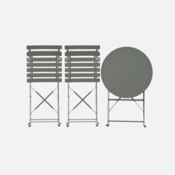 Sweeek - Round Folding Metal Bistro Garden Table With 2 Chairs Khaki Green 60X60X71 Cm - Emilia - thumbnail 2