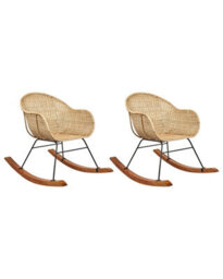 Wyld And Coco Bohonest Set Of 2 Natural Rattan Rocking Chairs For Indoor And Outdoor Use - thumbnail 1