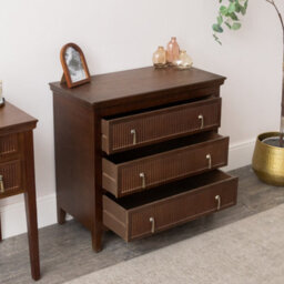 Melody Maison 3 Drawer Dark Wood Reeded Chest Of Drawers - Georgian Range - thumbnail 3