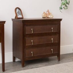 Melody Maison 3 Drawer Dark Wood Reeded Chest Of Drawers - Georgian Range