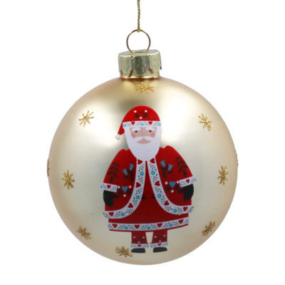 Gisela Graham Christmas Gold Alpine Santa Christmas Tree Bauble 8Cm - Gloss Gold Round Ornament